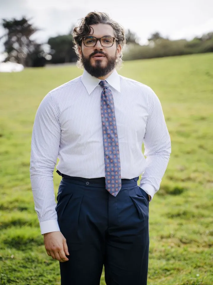 Chemise col français à rayures parme
