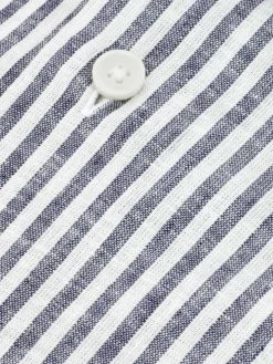 Chemise col français en lin et coton à rayures bleu marine