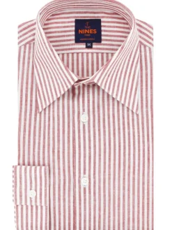 Chemise col français en lin et coton à rayures rouge