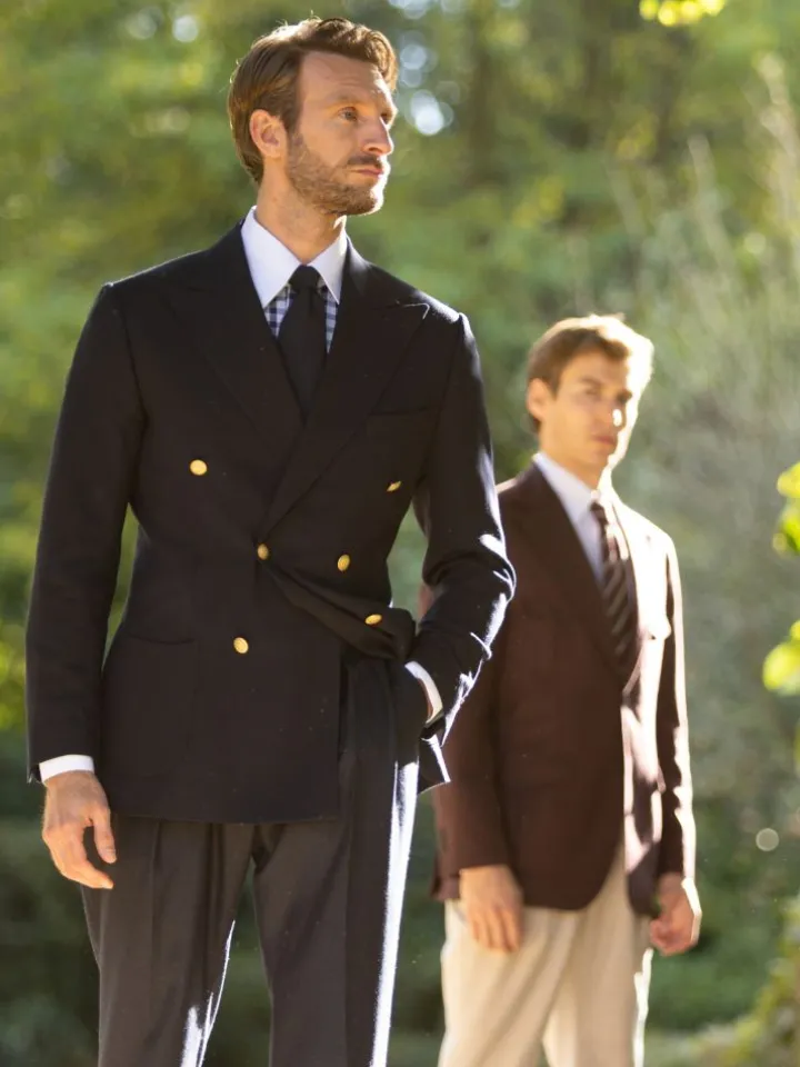 Chemise col français en twill vichy bleu marine