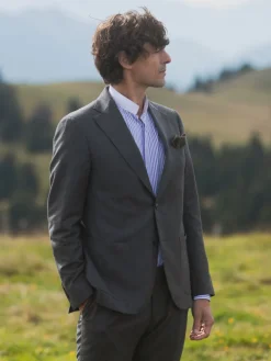 Chemise col inversé à rayures bleues