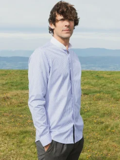 Chemise col inversé à rayures bleues