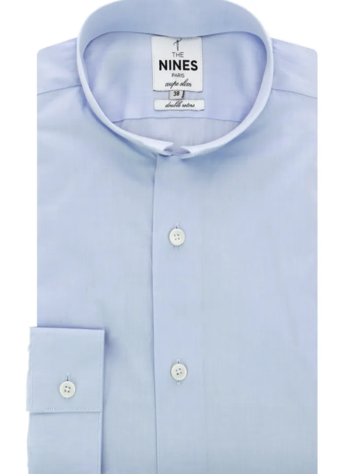 Chemise col inversé en popeline bleu ciel