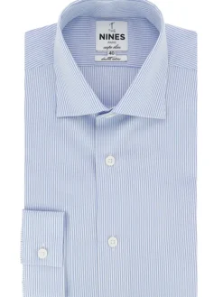 Chemise col italien à rayures bleu ciel