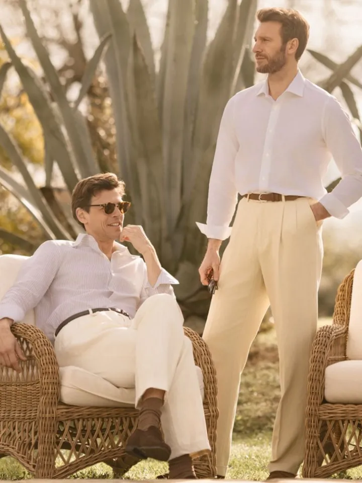 Chemise col italien en lin et coton blanche