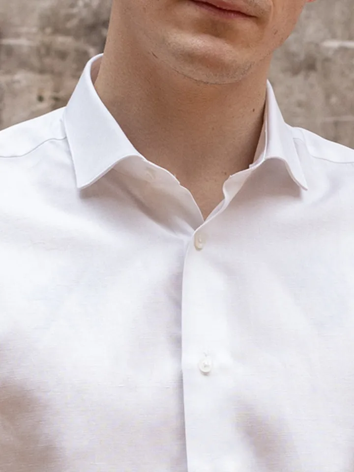 Chemise col italien en lin et coton blanche