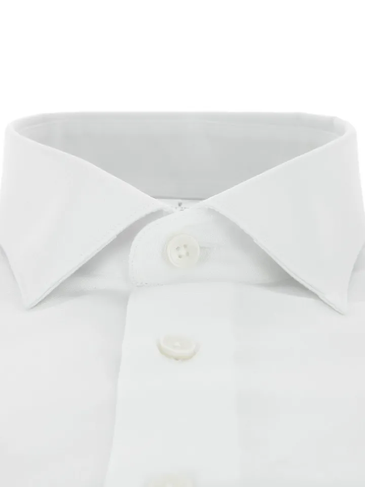 Chemise col italien en lin et coton blanche