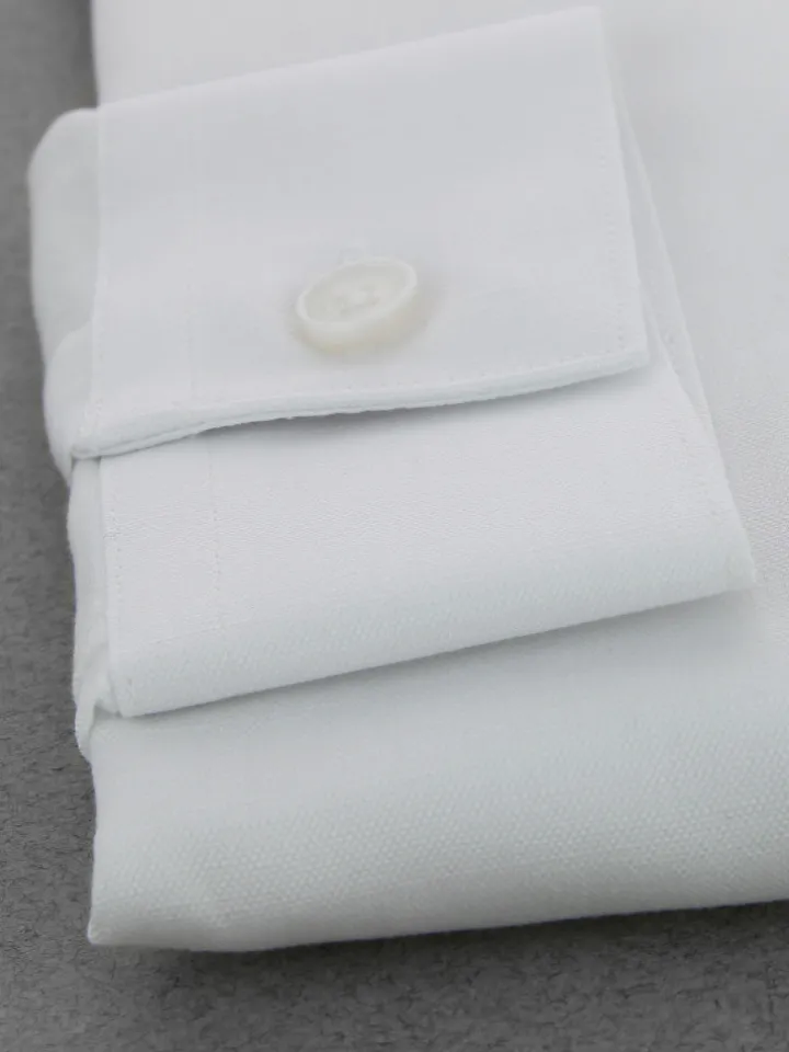 Chemise col italien en lin et coton blanche