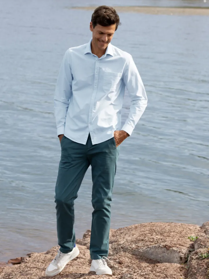 Chemise col italien en oxford bio bleu ciel
