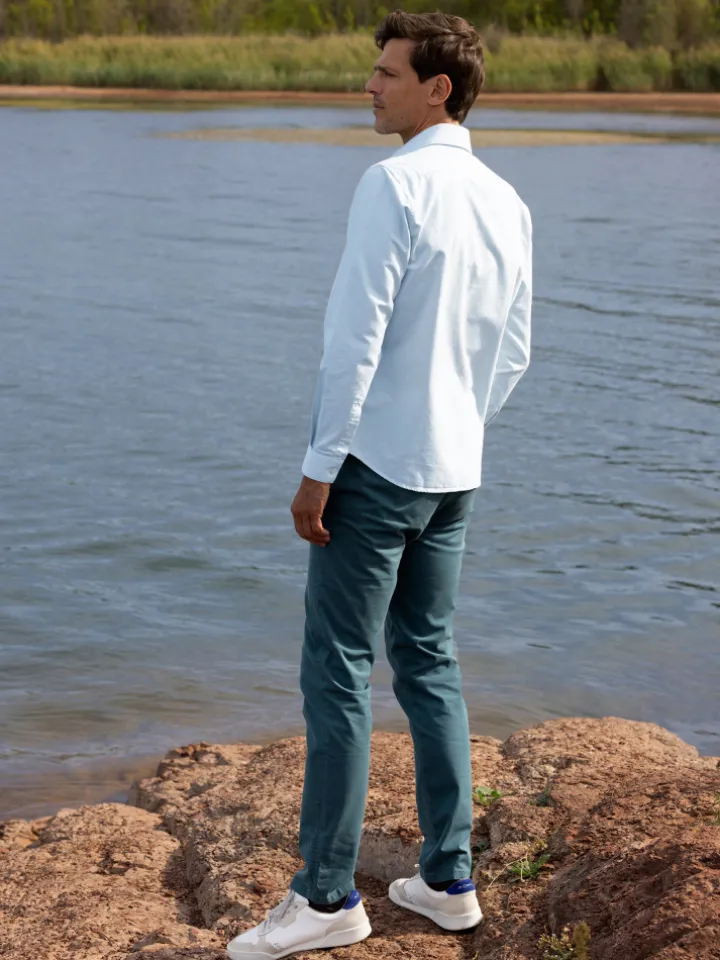 Chemise col italien en oxford bio bleu ciel
