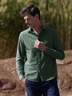 Chemise col italien en oxford bio thym