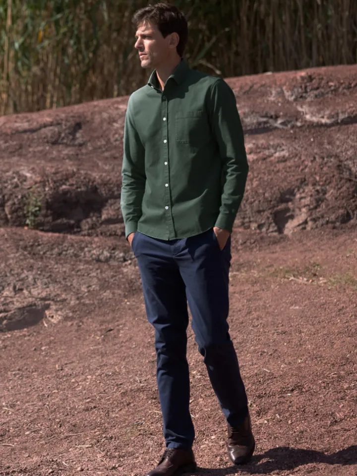 Chemise col italien en oxford bio thym