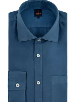 Chemise col italien en oxford bio bleu orage