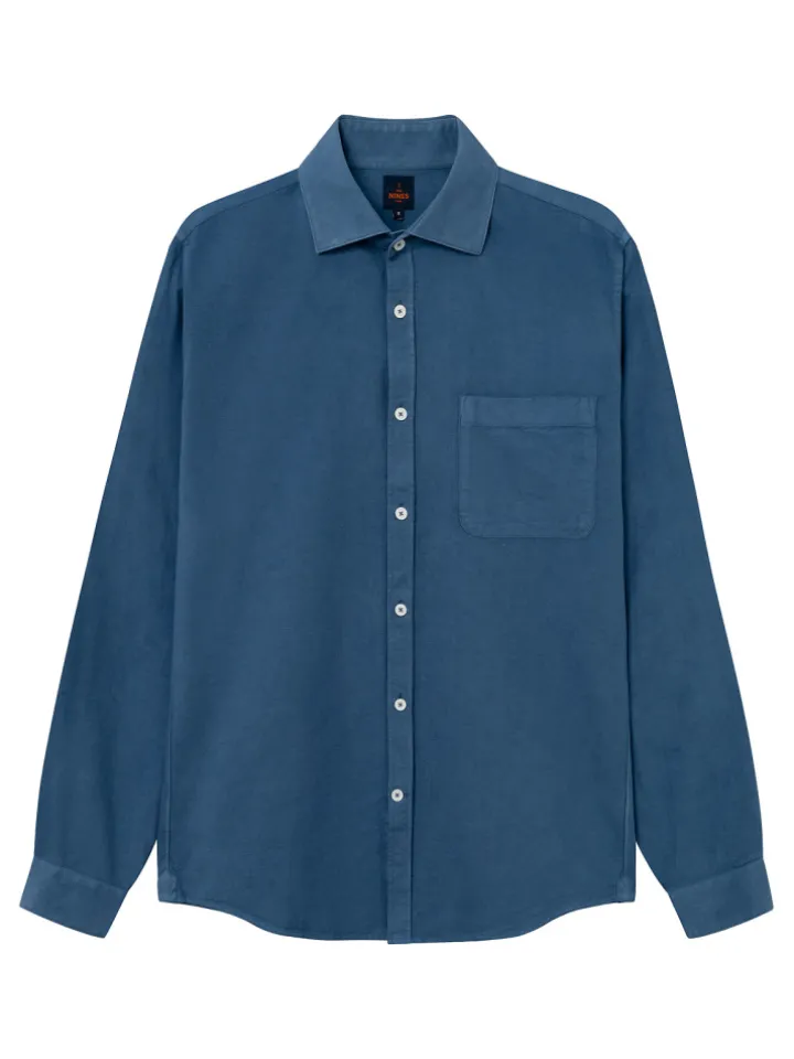 Chemise col italien en oxford bio bleu orage