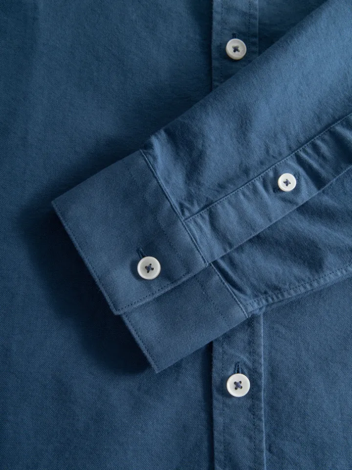 Chemise col italien en oxford bio bleu orage