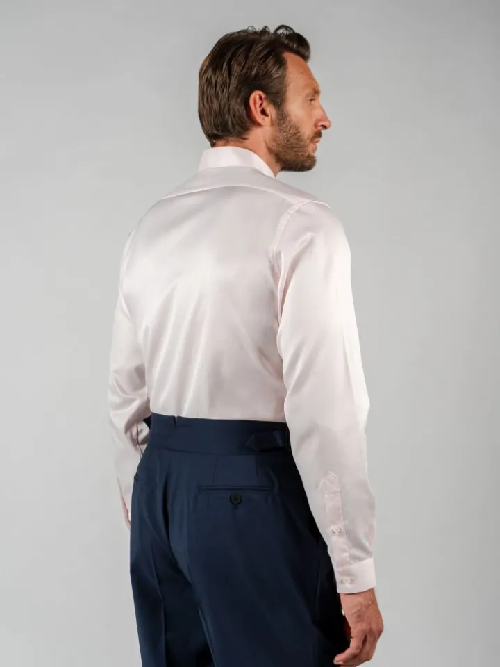Chemise col italien en popeline rose