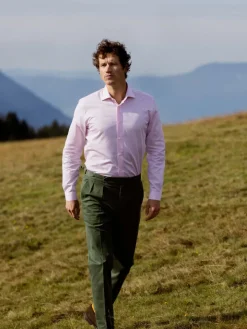 Chemise col italien en popeline rose