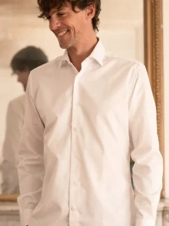 Chemise col italien mini twill blanc