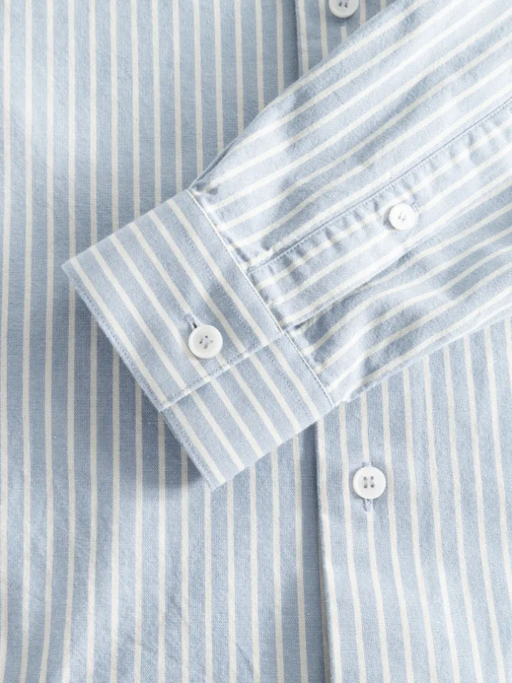 Chemise col mao en oxford japonais à rayures bleu ciel