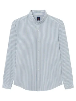Chemise col mao en oxford japonais à rayures bleu ciel