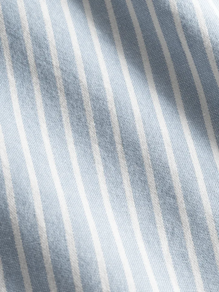 Chemise col mao en oxford japonais à rayures bleu ciel