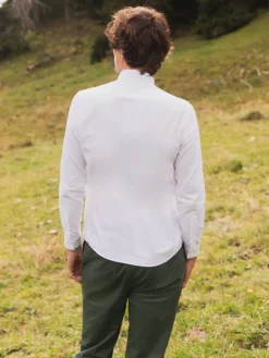 Chemise col mao en oxford gratté blanche