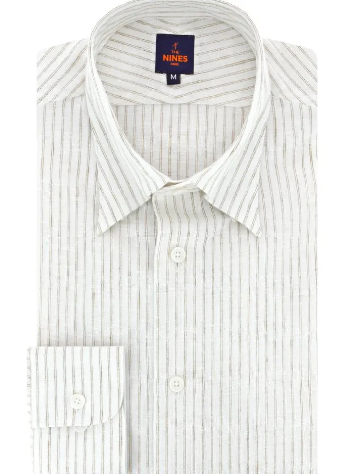 Chemise col napolitain à rayures beiges