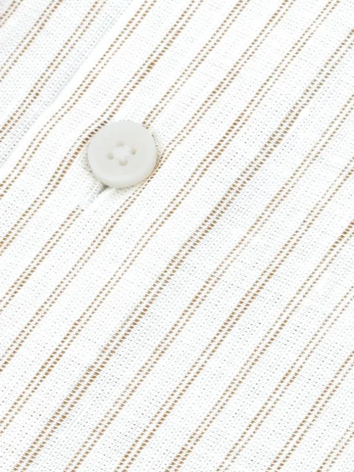 Chemise col napolitain à rayures beiges