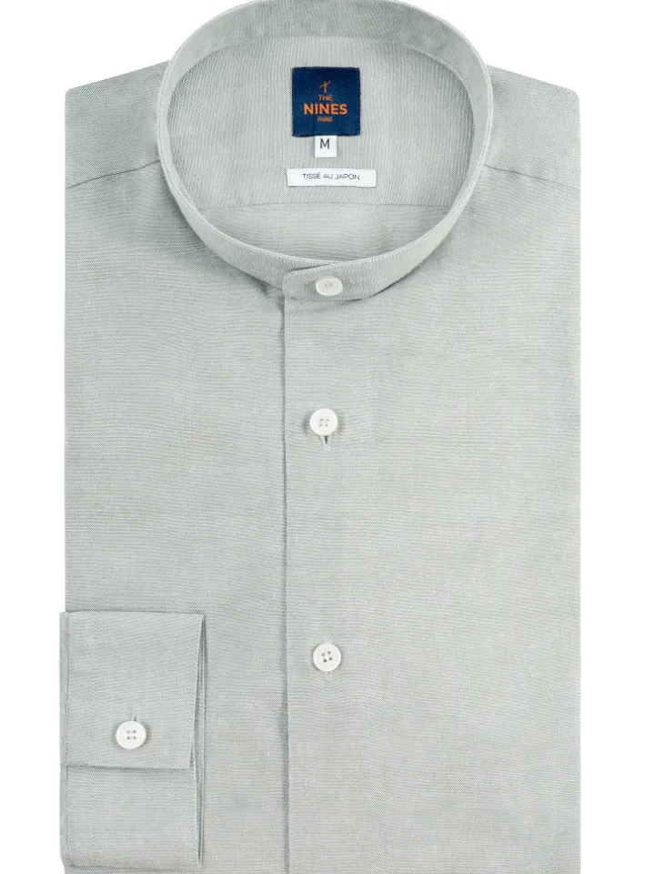 Chemise col officier en oxford japonais vert