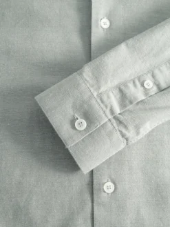 Chemise col officier en oxford japonais vert