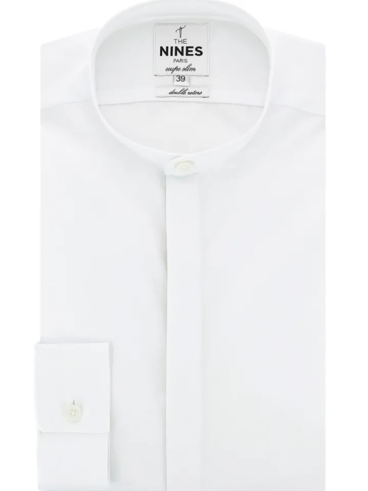 Chemise col officier gorge cachée blanche