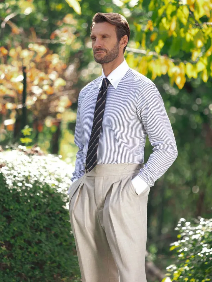 Chemise col épingle à rayures navy