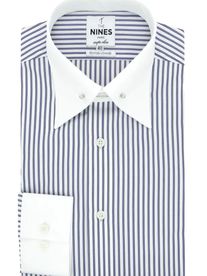 Chemise col épingle à rayures navy