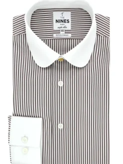 Chemise col rond à rayures marrons