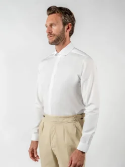 Chemise col rond en popeline blanche