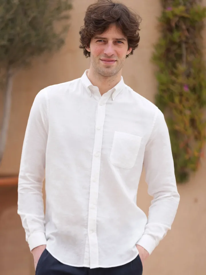 Chemise en gaze de coton blanc col américain