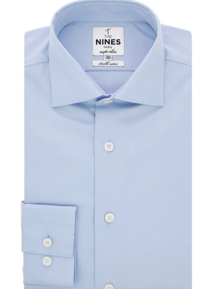Chemise infroissable col italien bleu ciel