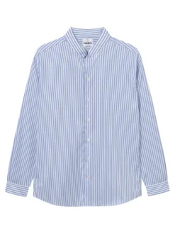 Chemise infroissable col droit à rayures bleu ciel