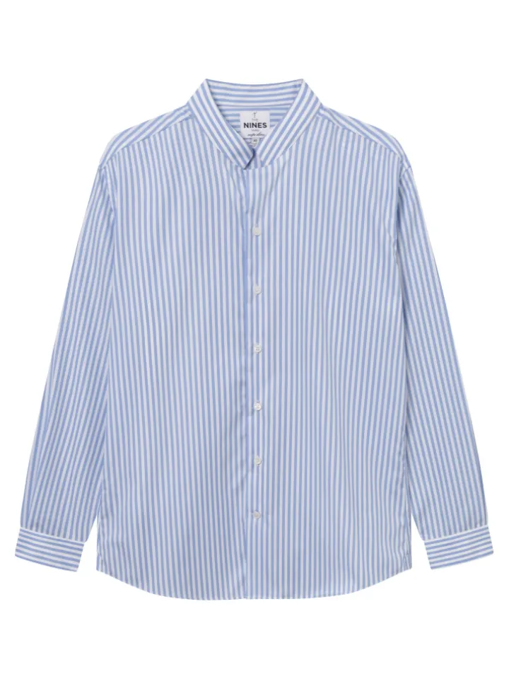Chemise infroissable col droit à rayures bleu ciel