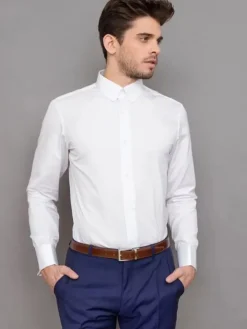 Chemise mousquetaire blanche col anglais arrondi
