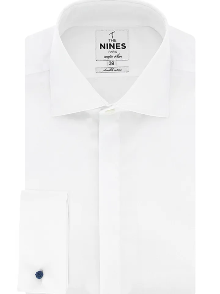 Chemise mousquetaire blanche à gorge cachée col italien