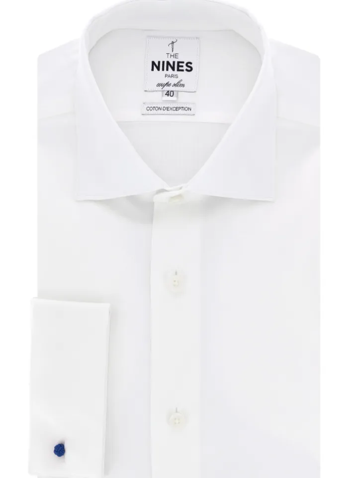 Chemise mousquetaire col italien en twill blanc