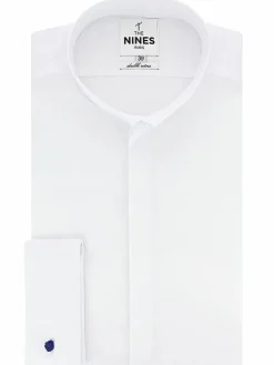 Chemise mousquetaire col inversé en popeline blanche