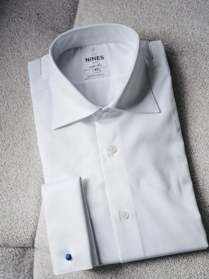 Chemise Prestige Alex Cormac mousquetaire grand col italien twill blanc