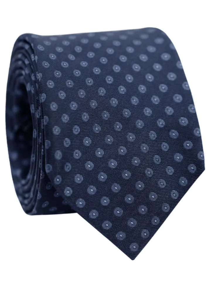 Cravate bleu marine à motifs géométriques pois bleus