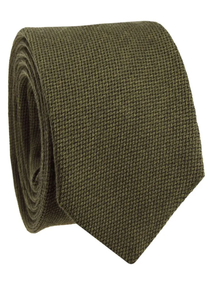 Cravate en laine vert olive à chevrons