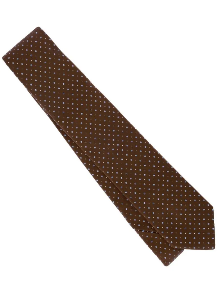 Cravate en soie marron à pois