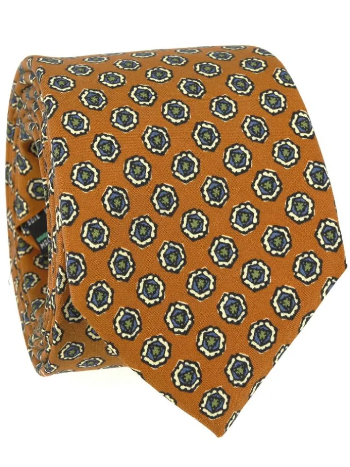 Cravate jaune en soie à motifs disques