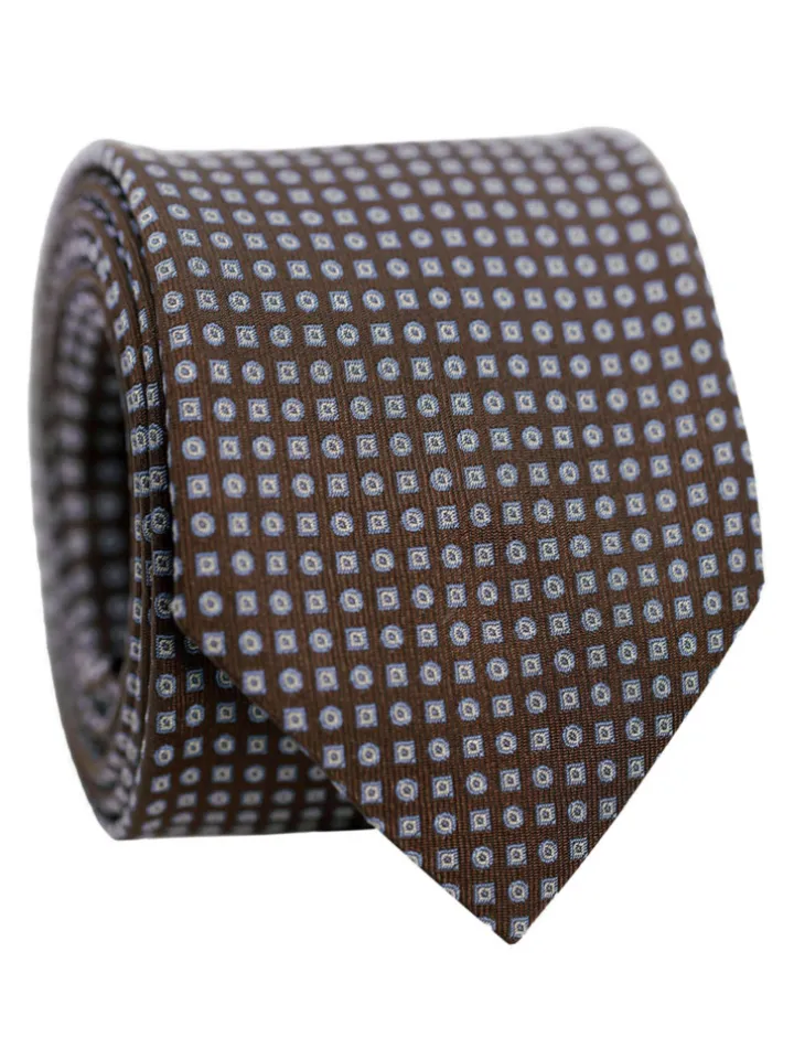 Cravate marron à motifs géométriques bleus