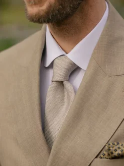 Cravate taupe en lin et coton Verone